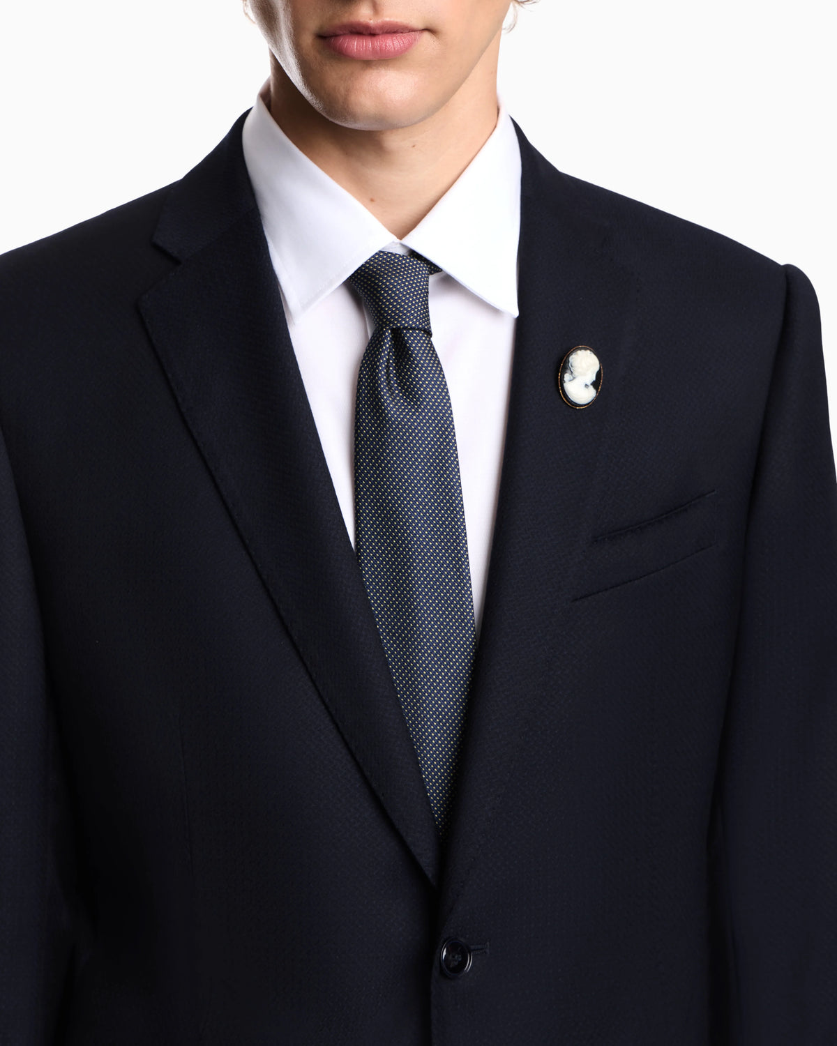 Lined suit in virgin wool with a micro design