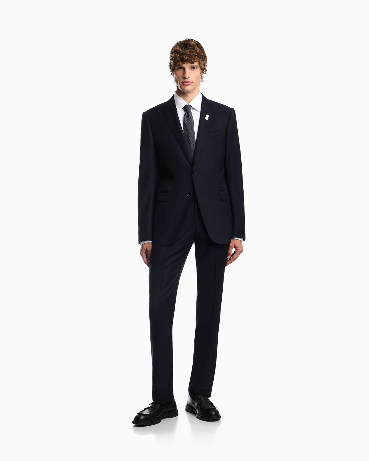 Lined suit in virgin wool with a micro design