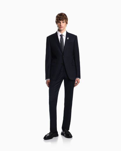 Lined suit in virgin wool with a micro design