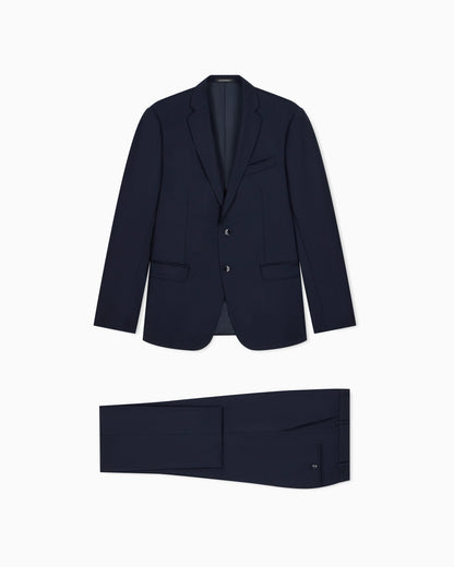 Lined suit in virgin wool with a micro design