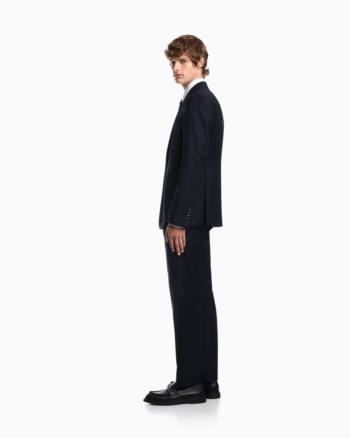 Lined suit in virgin wool with a micro design