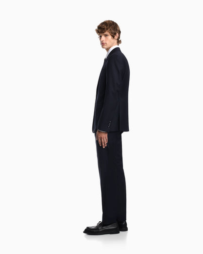 Lined suit in virgin wool with a micro design