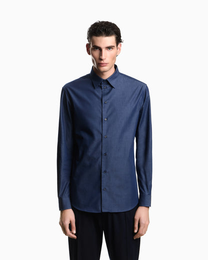 Denim-effect fabric shirt