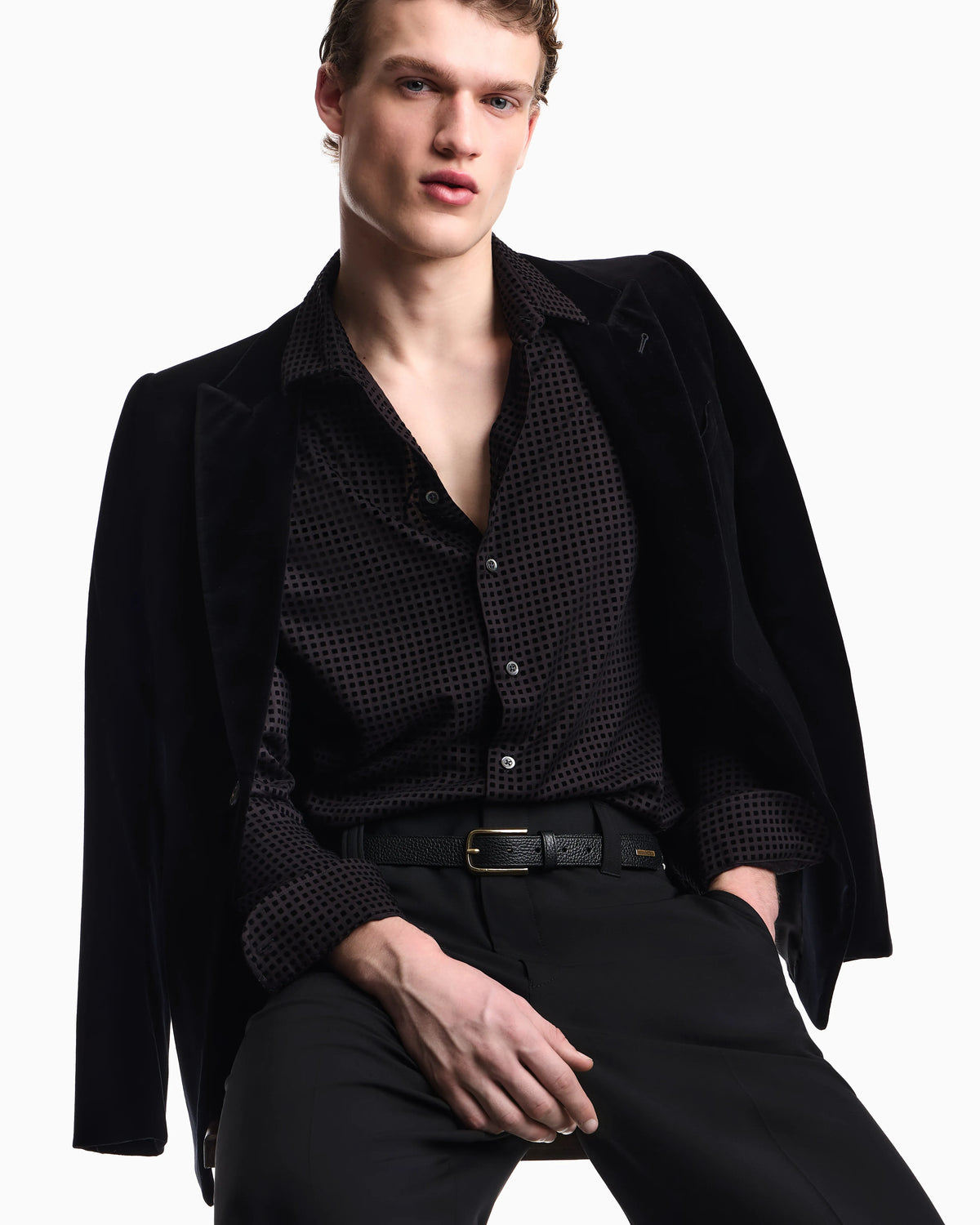 Micro-check flocked viscose shirt