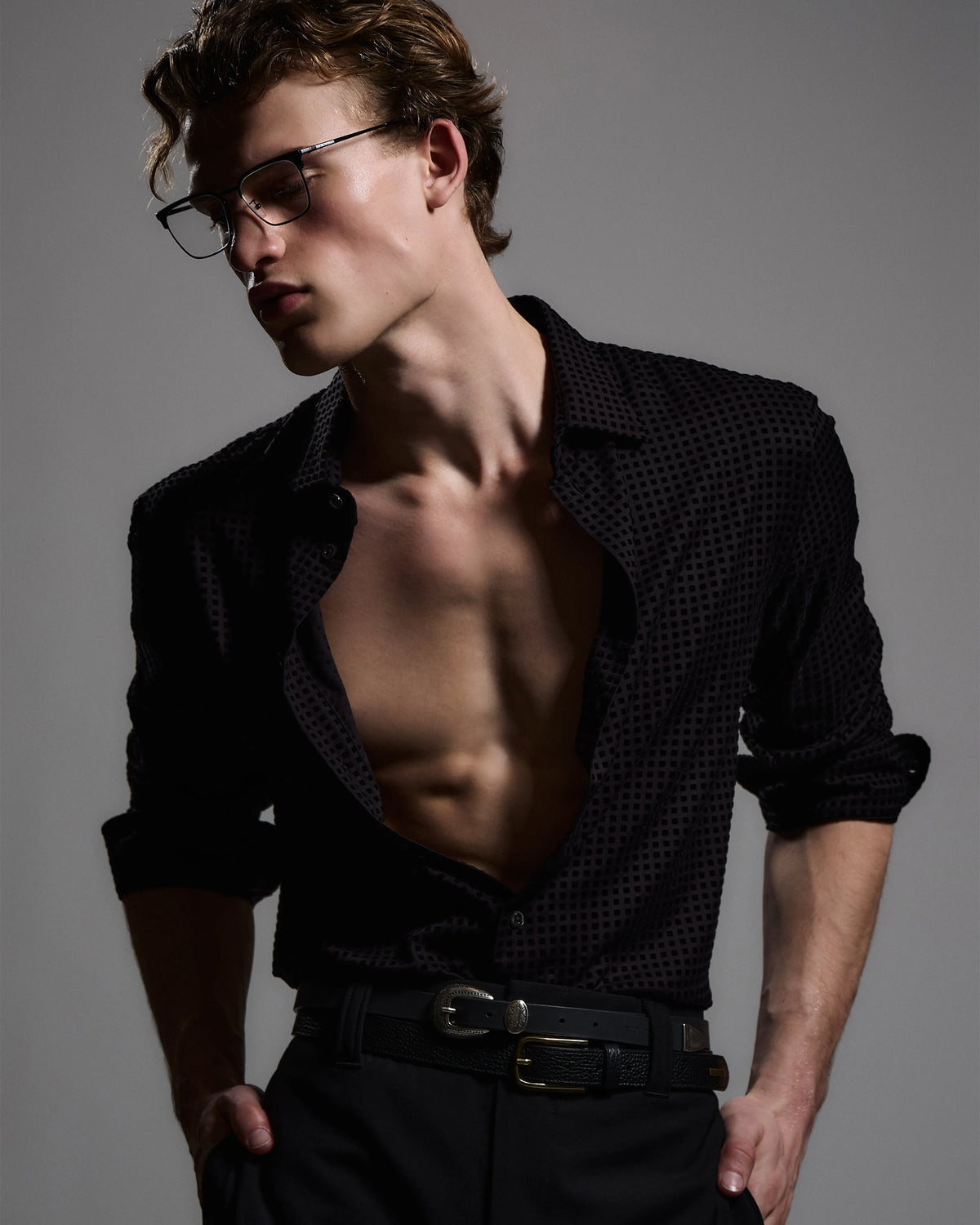 Micro-check flocked viscose shirt