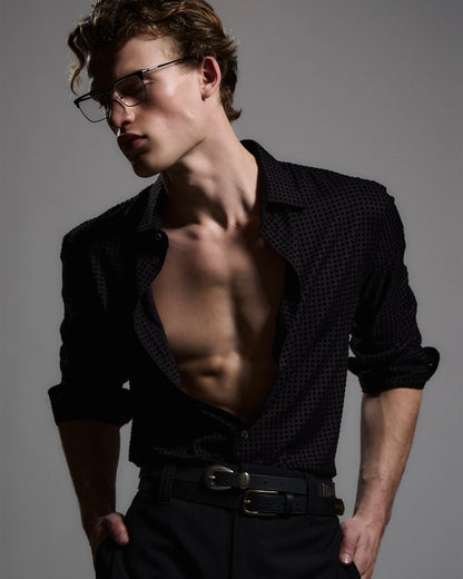 Micro-check flocked viscose shirt