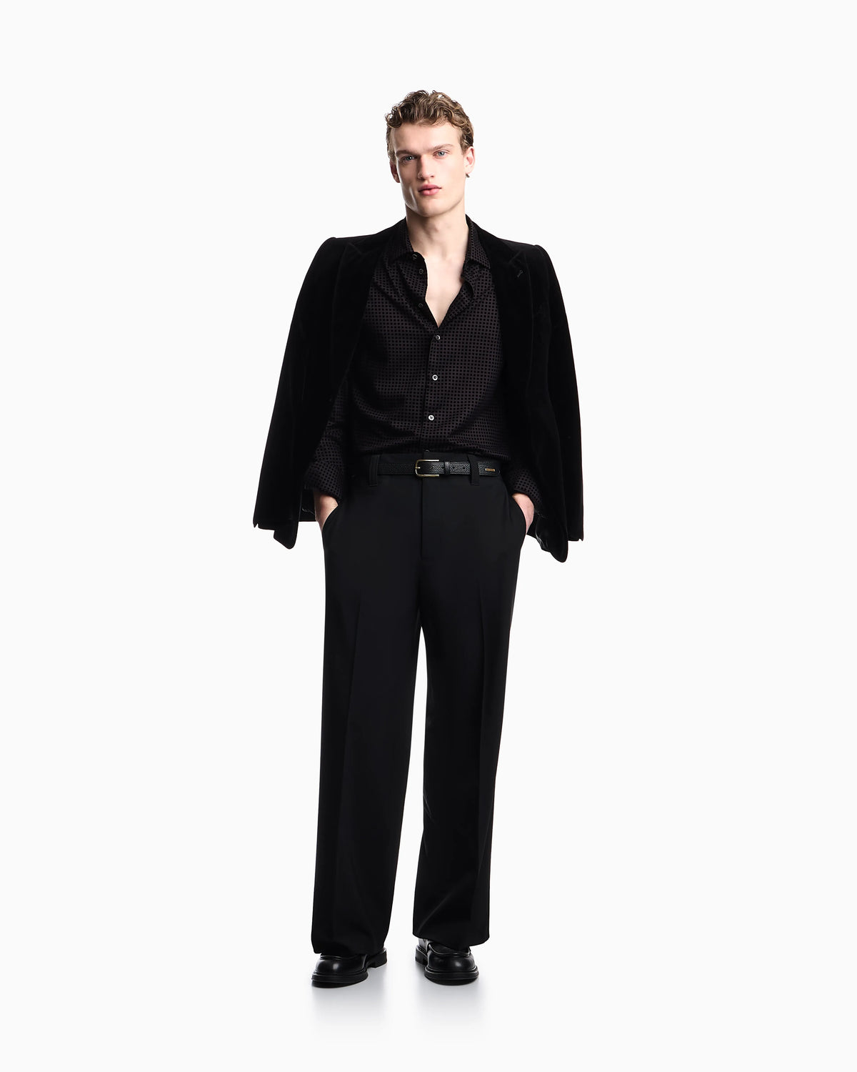 Micro-check flocked viscose shirt