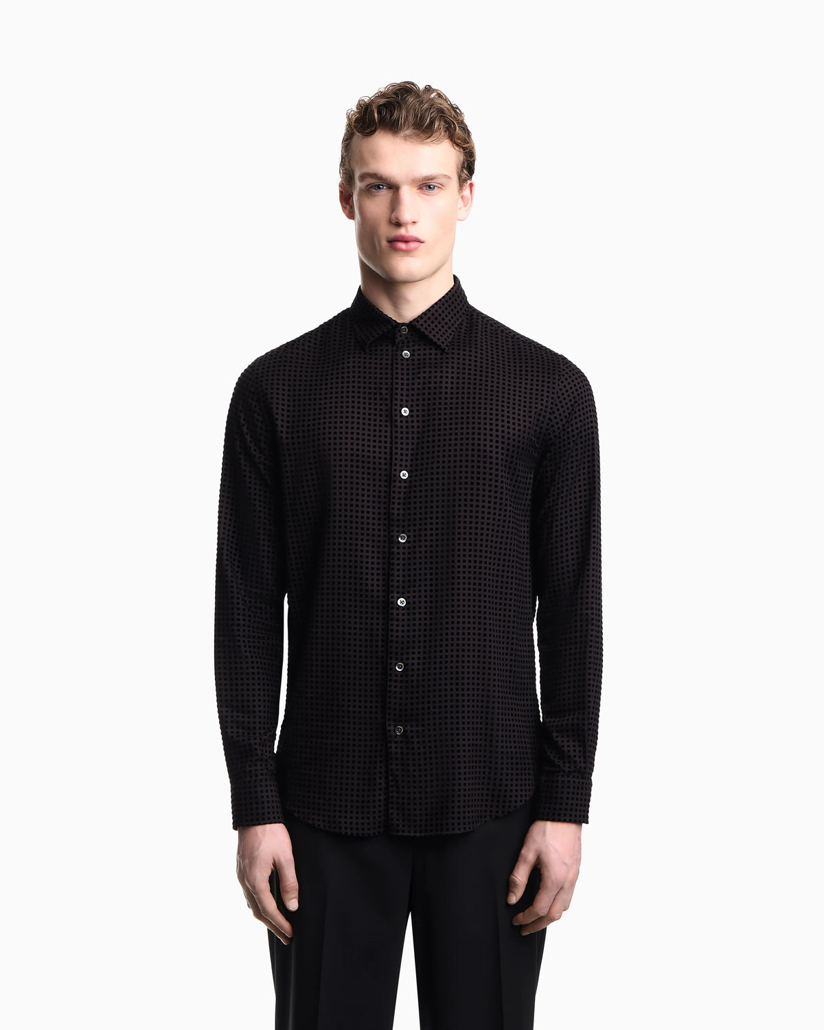 Micro-check flocked viscose shirt