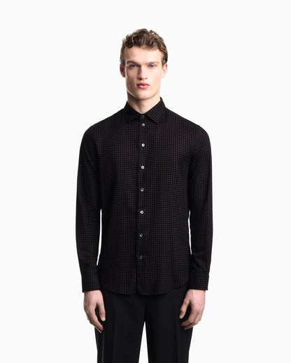 Micro-check flocked viscose shirt