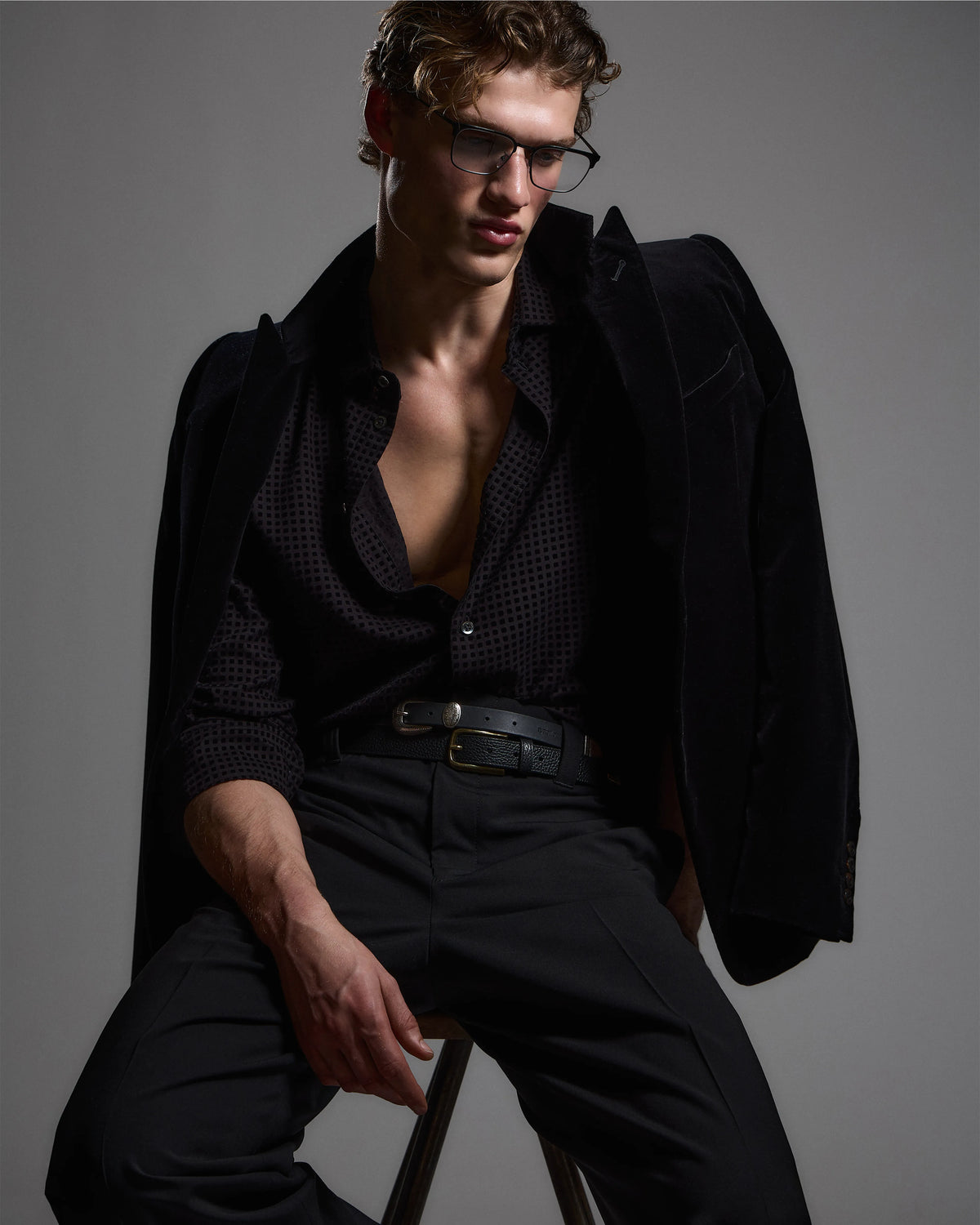 Micro-check flocked viscose shirt