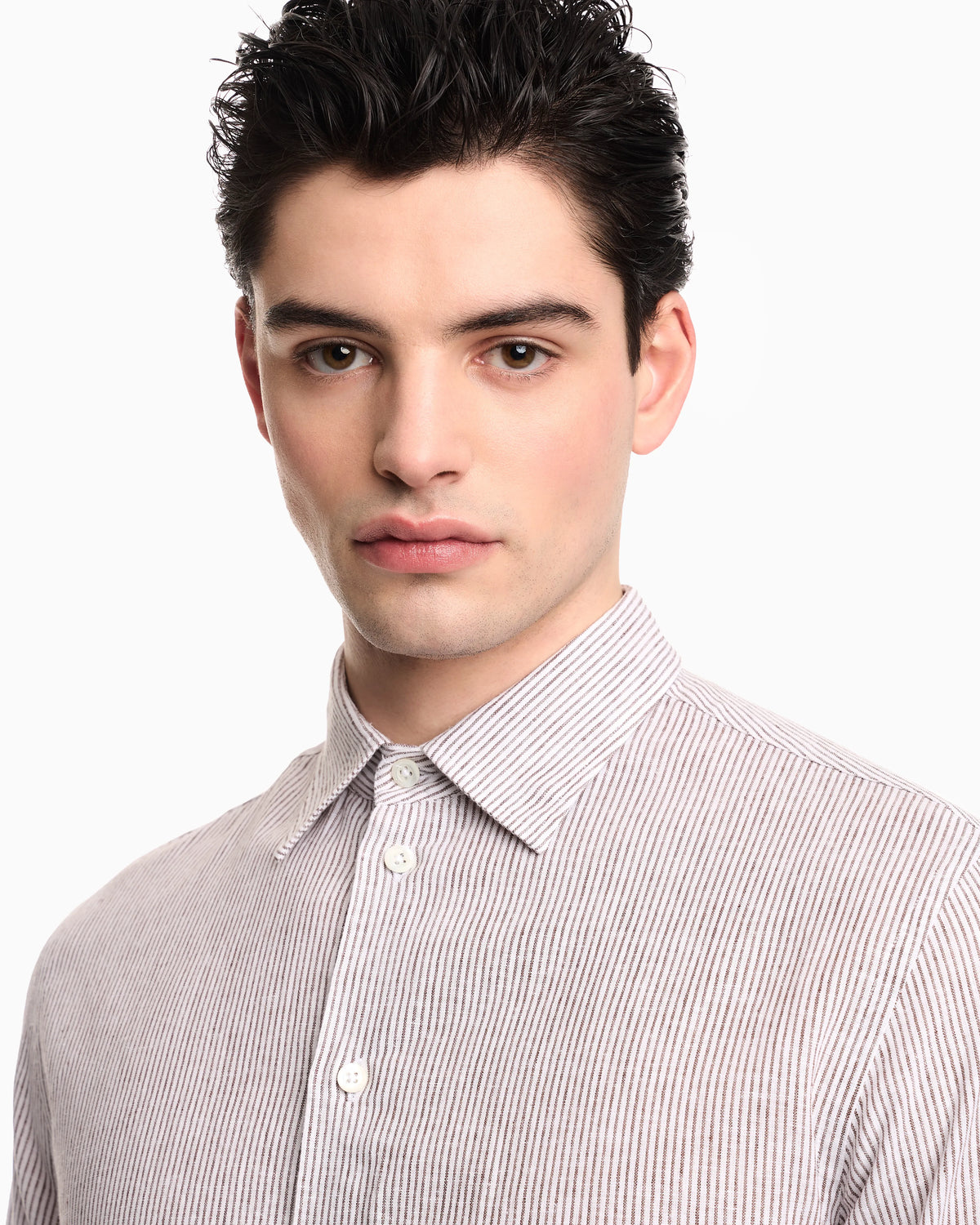 Striped linen-blend canvas shirt