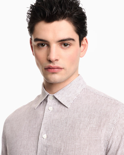 Striped linen-blend canvas shirt