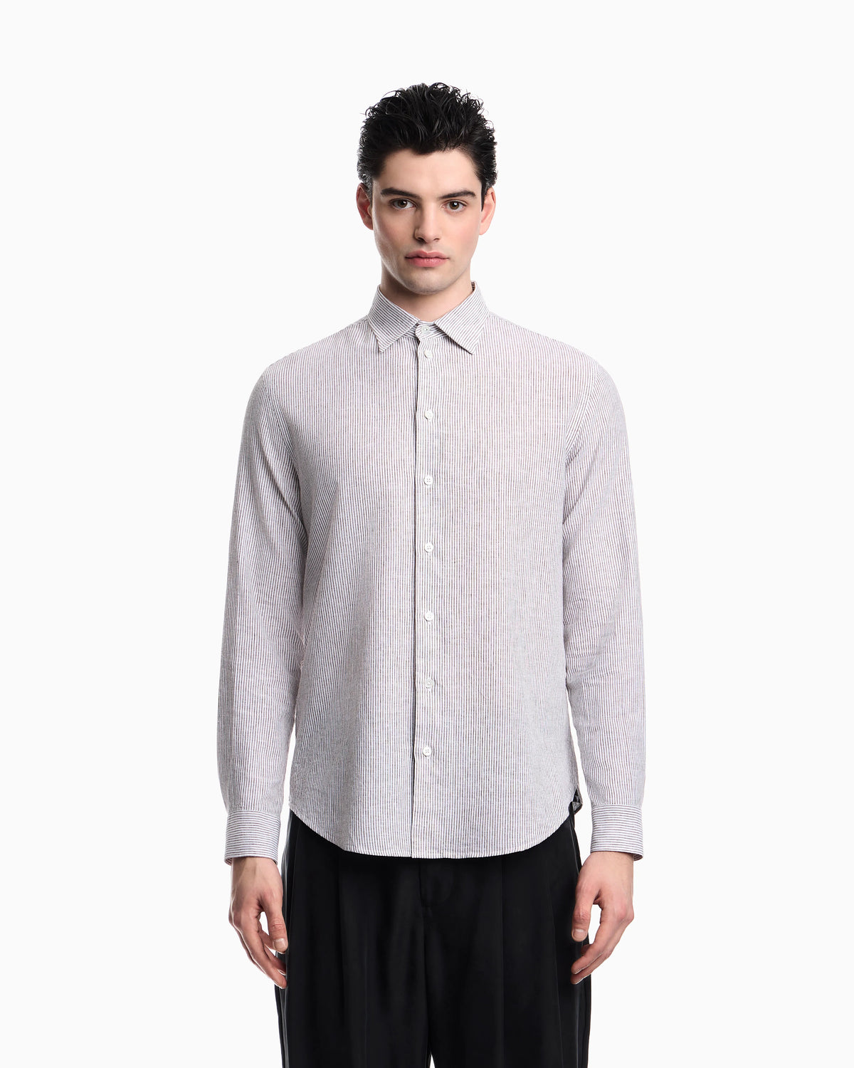 Striped linen-blend canvas shirt
