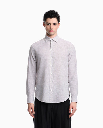 Striped linen-blend canvas shirt