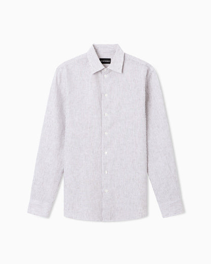 Striped linen-blend canvas shirt