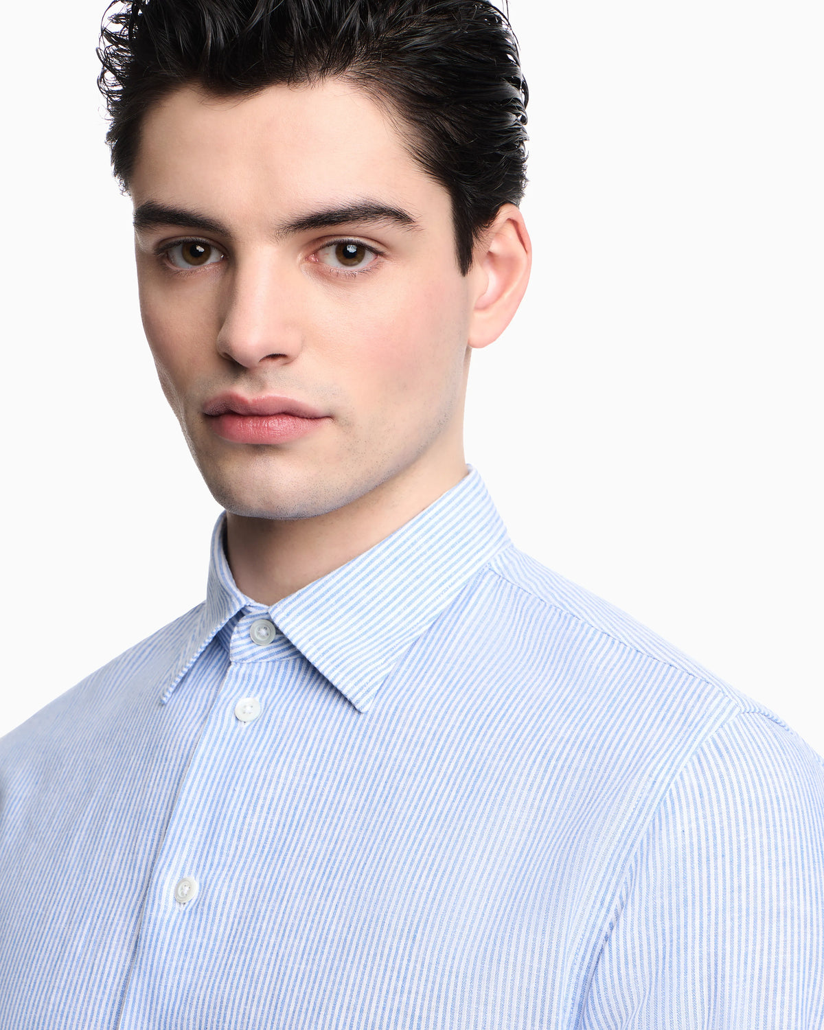 Striped linen-blend canvas shirt