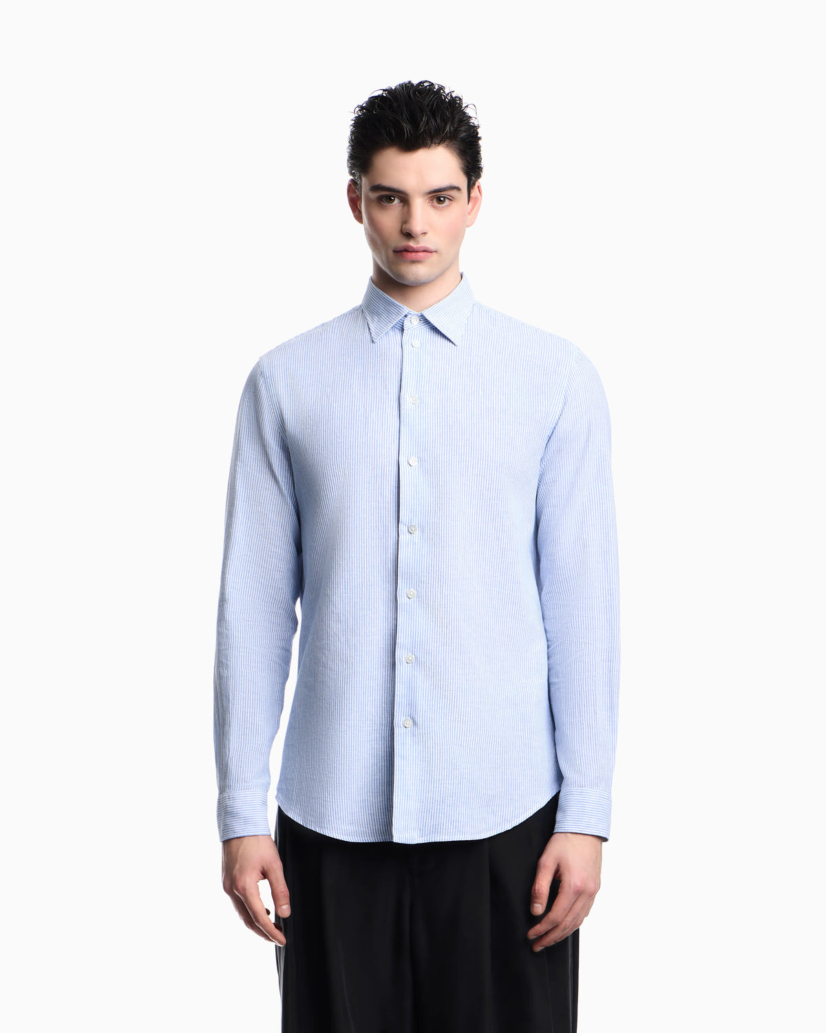 Striped linen-blend canvas shirt