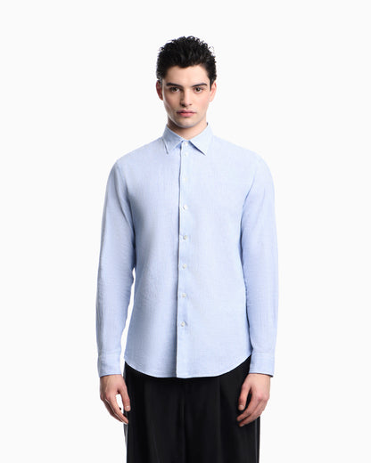 Striped linen-blend canvas shirt