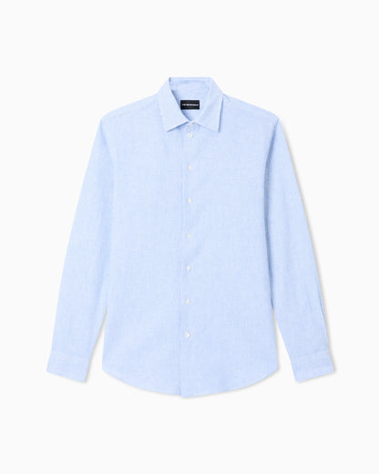 Striped linen-blend canvas shirt