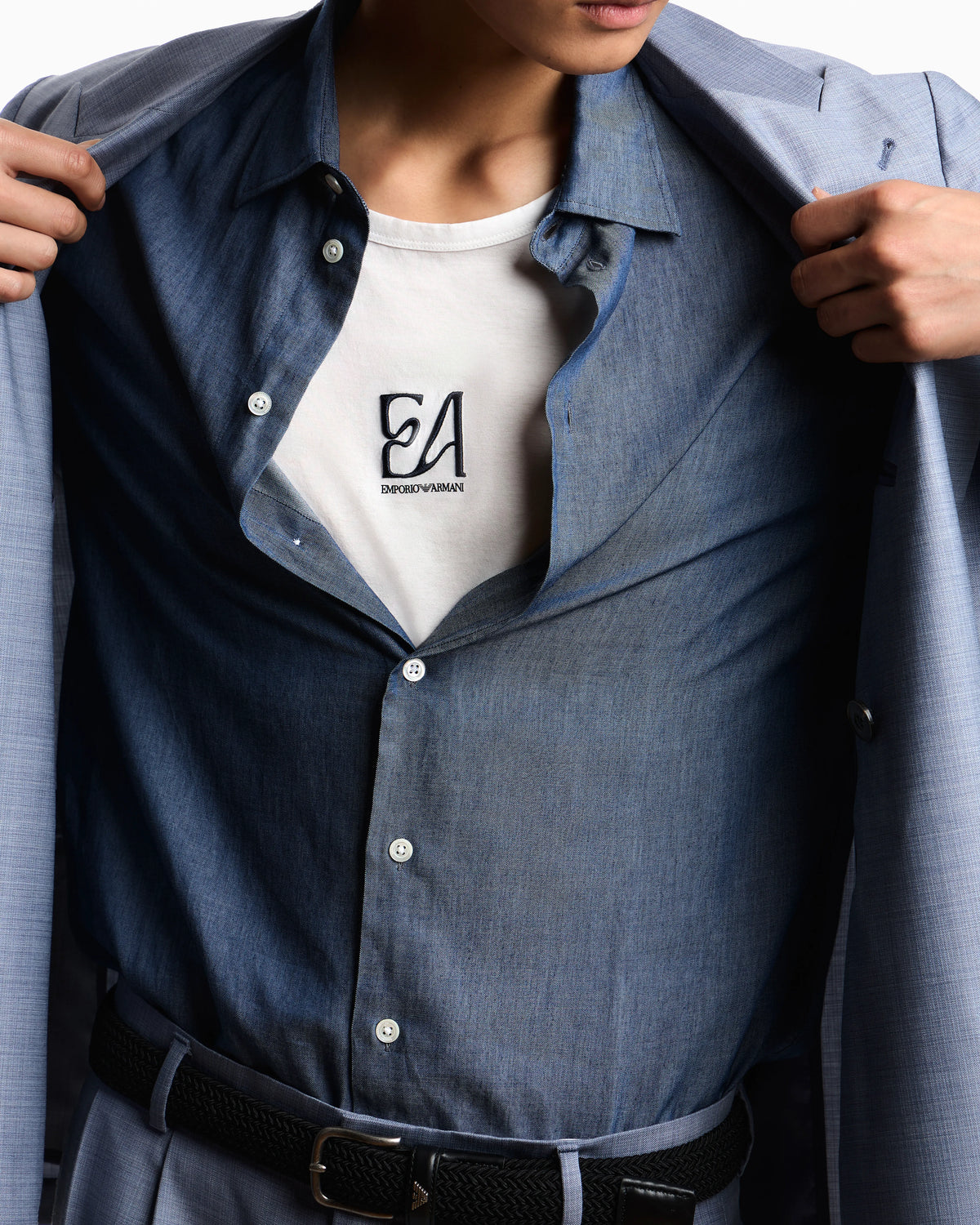 Denim-effect cotton chambray shirt with a classic collar