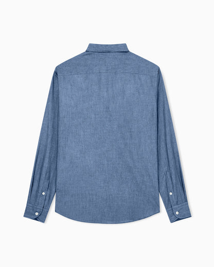 Denim-effect cotton chambray shirt with a classic collar