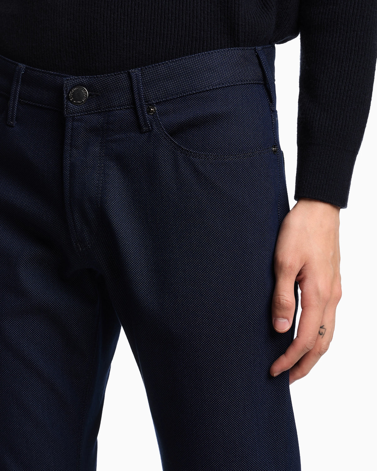 J06 slim-fit, micro polka-dot denim jeans