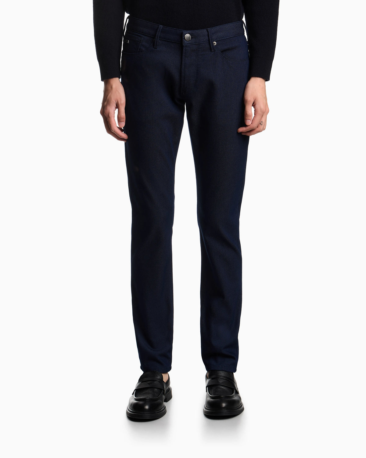 J06 slim-fit, micro polka-dot denim jeans