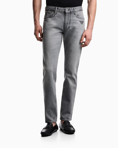 J06 slim-fit washed denim jeans with eagle embroidery