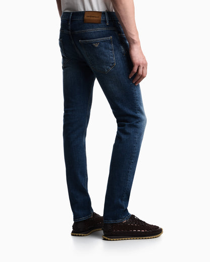Slim-fit five-pocket jeans in distressed stretch denim