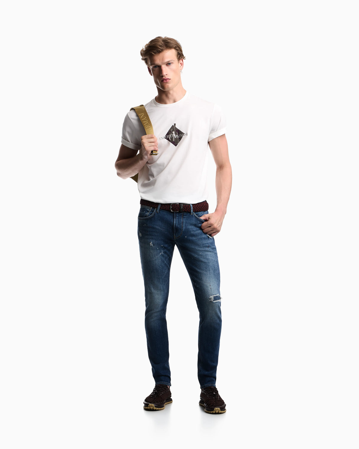 Slim-fit five-pocket jeans in distressed stretch denim