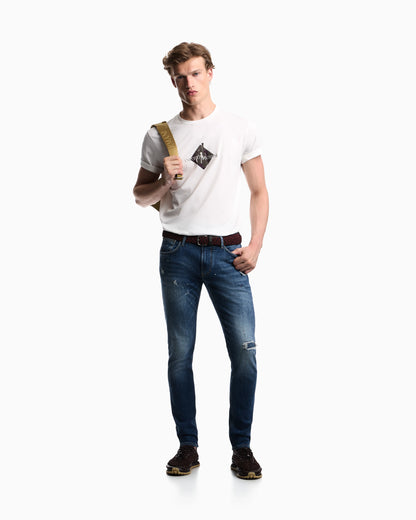 Slim-fit five-pocket jeans in distressed stretch denim
