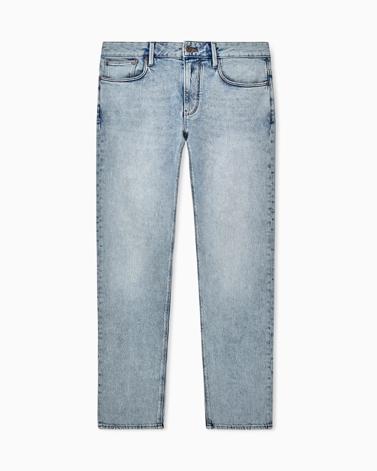 Five-pocket slim fit stone-washed jeans with metallic logo