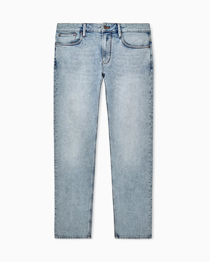 Five-pocket slim fit stone-washed jeans with metallic logo