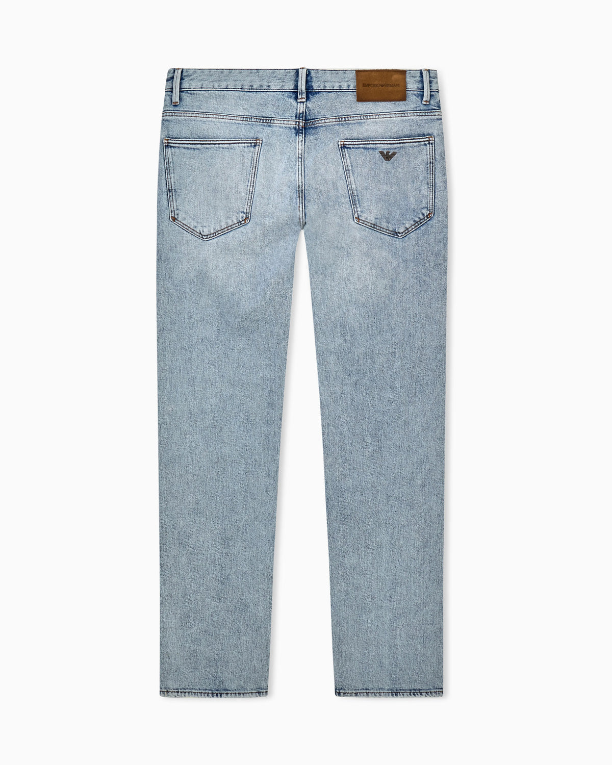 Five-pocket slim fit stone-washed jeans with metallic logo