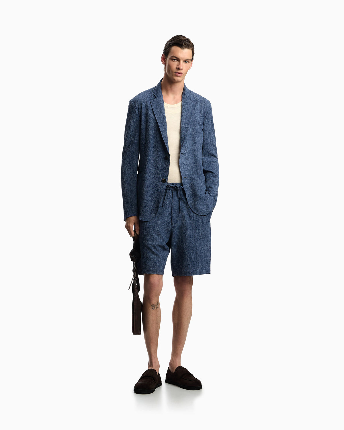 Printed seersucker single-breasted blazer