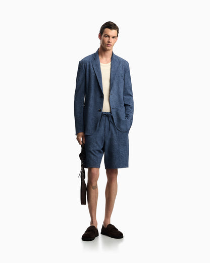 Printed seersucker single-breasted blazer