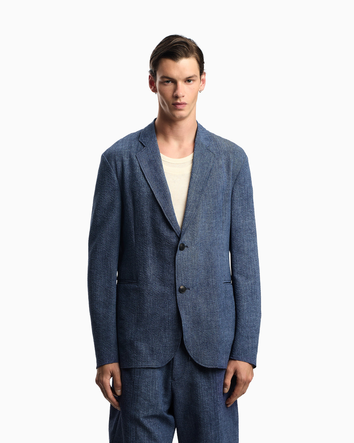 Printed seersucker single-breasted blazer