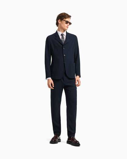 Icon guru-collar jacket with off-centre fastening, in three-dimensional piqué-effect crêpe jersey