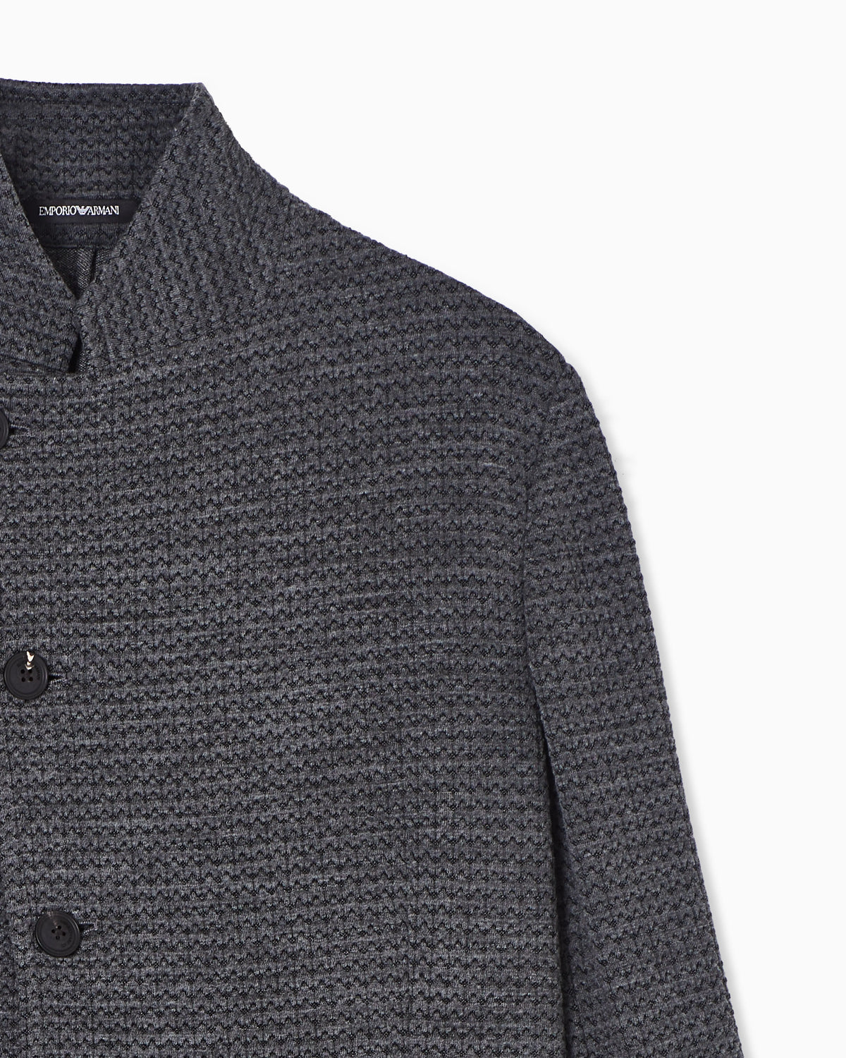 Guru-collar jacket with off-centre fastening in a 3D jersey knit