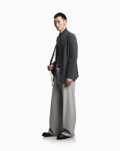 Guru-collar jacket with off-centre fastening in a 3D jersey knit