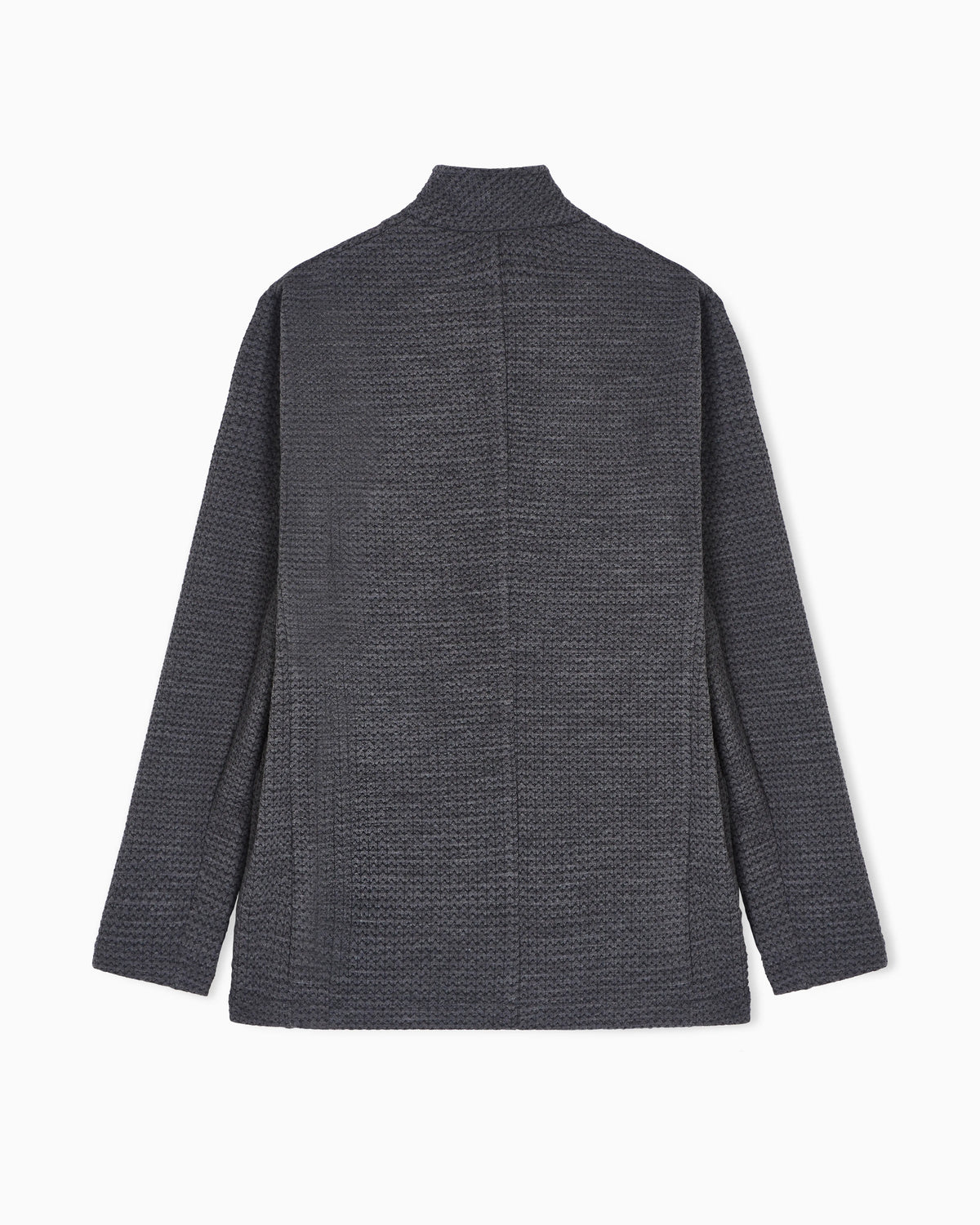 Guru-collar jacket with off-centre fastening in a 3D jersey knit
