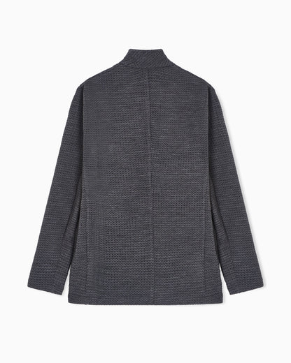 Guru-collar jacket with off-centre fastening in a 3D jersey knit
