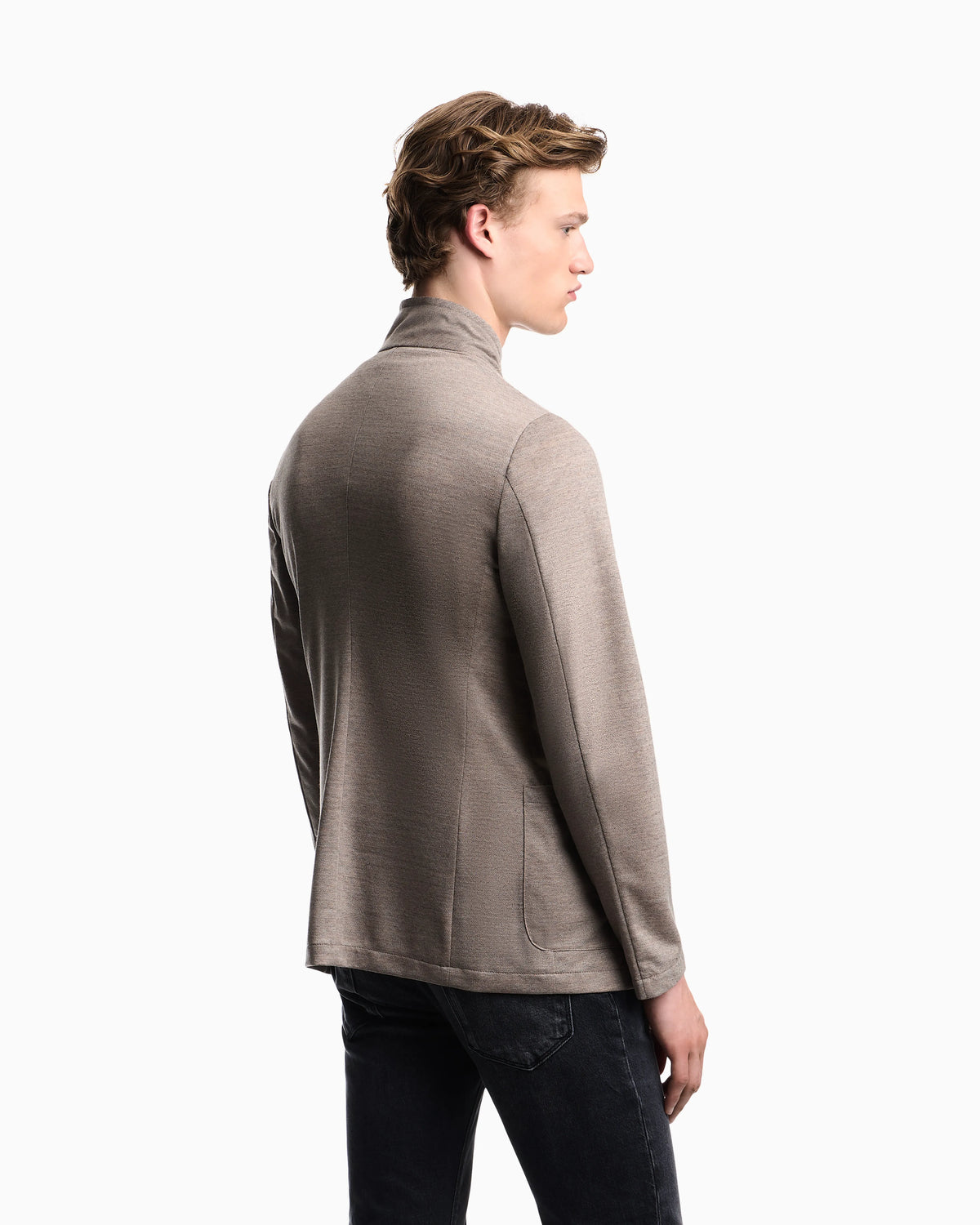 Unlined blazer in textured virgin wool jersey with pockets