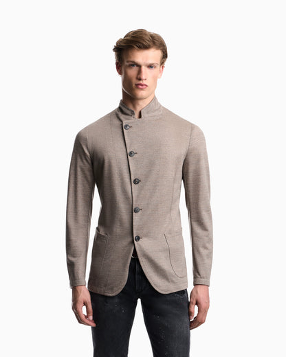Unlined blazer in textured virgin wool jersey with pockets