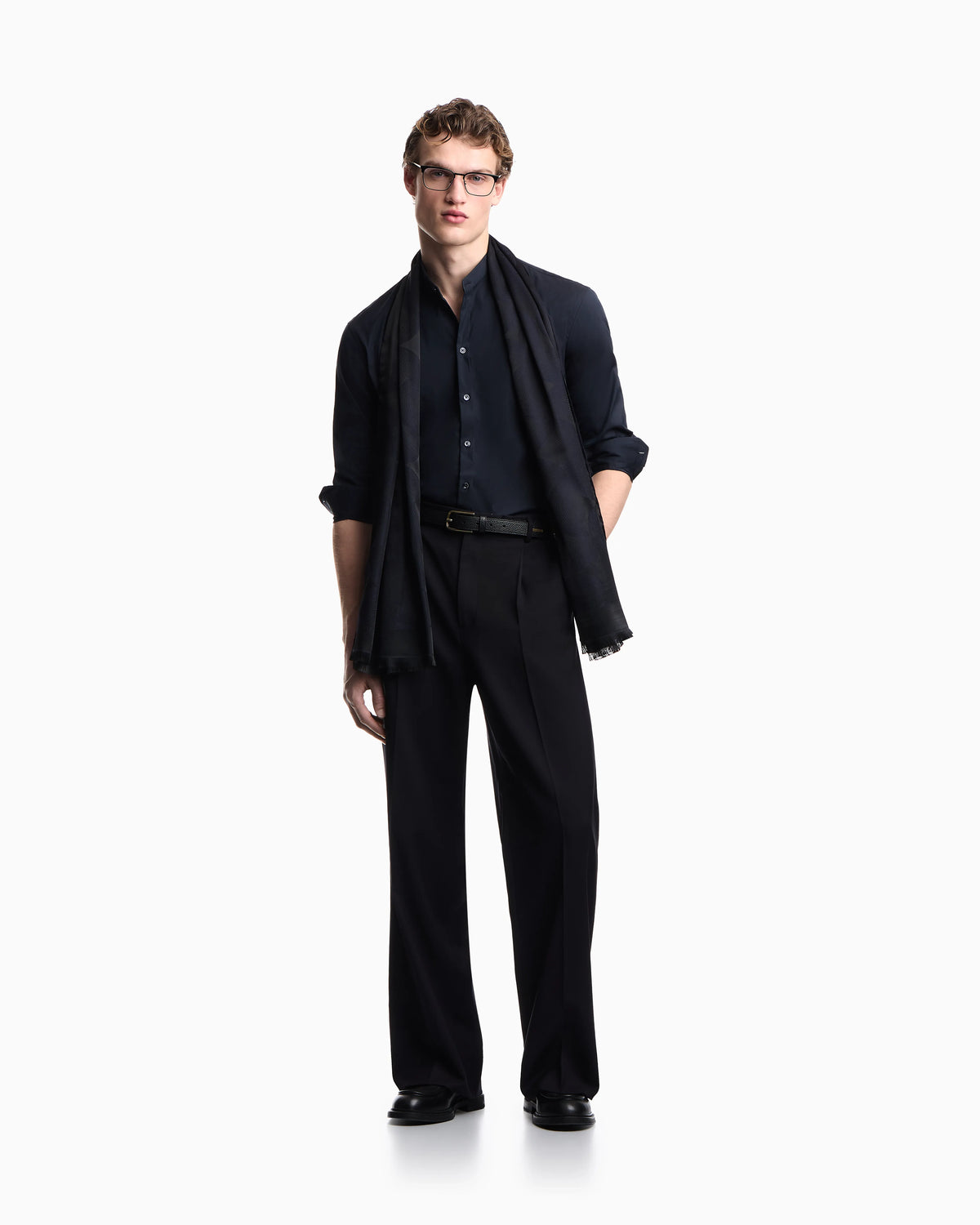 Shirt with guru collar in technical stretch cotton