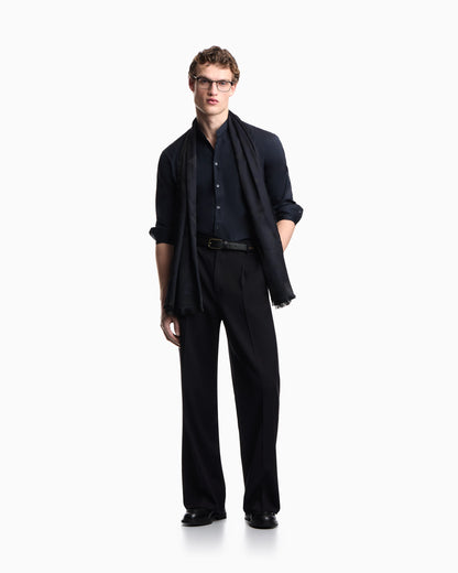 Shirt with guru collar in technical stretch cotton