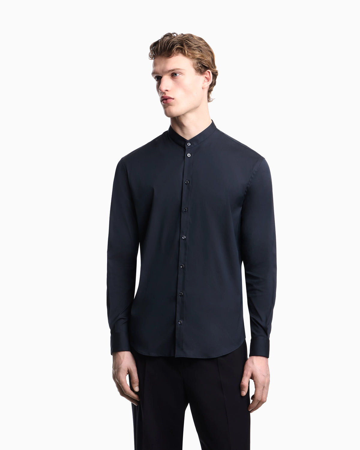 Shirt with guru collar in technical stretch cotton