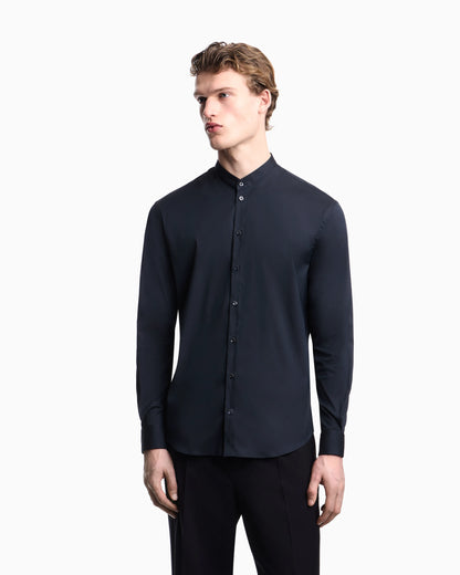 Shirt with guru collar in technical stretch cotton