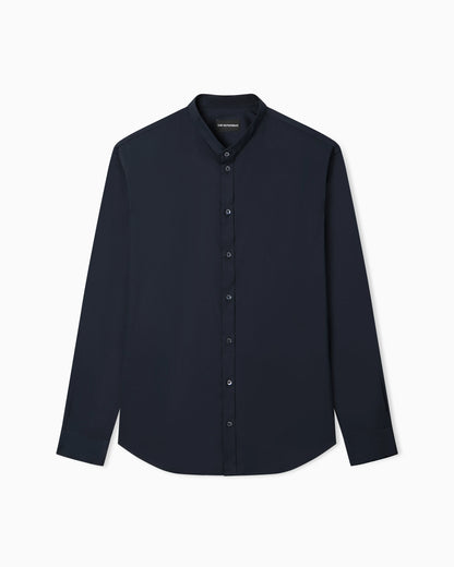 Shirt with guru collar in technical stretch cotton