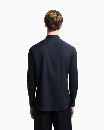 Shirt with guru collar in technical stretch cotton
